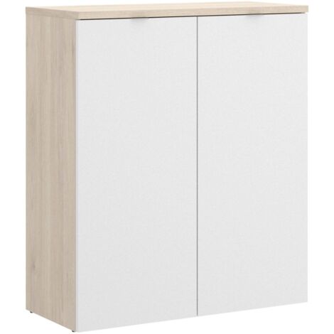 Dmora – Armoire basse à 2 portes 79x40x96 cm – Panneau mélaminé résistant aux chocs – Structure modulaire avec étagères réglables – Blanc et chêne - 79x40h96