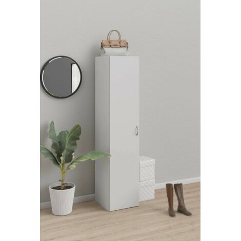 Dmora – Armoire blanche 1 porte avec 3 étagères internes – Dimensions 39 x 175 x 41 cm – Aggloméré mélaminé résistant aux chocs et rayures