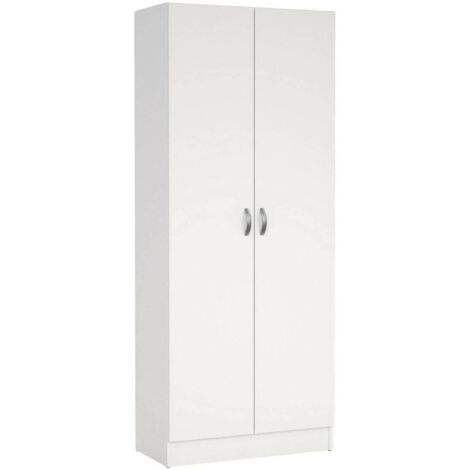 Dmora – Armoire blanche 69,2 x 170,4 x 34,6 cm – 2 portes – 5 étagères réglables – Stratifié résistant aux chocs et rayures