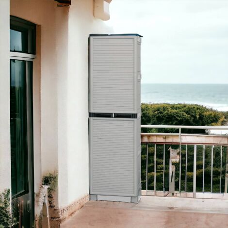 Dmora – Armoire de jardin 1 porte 3 étagères en polypropylène – Dimensions 50x39h172 cm – Résistante aux intempéries et UV – 100% recyclable