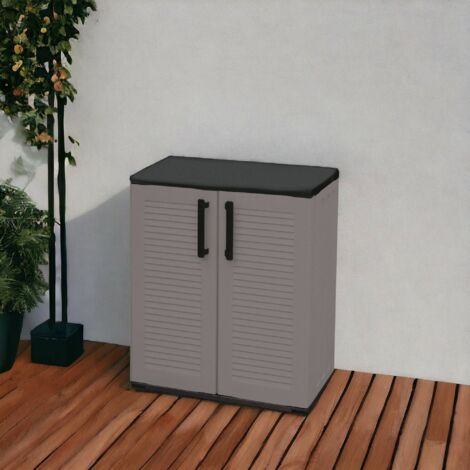 Dmora – Armoire basse en polypropylène 68x37h84 cm – 2 portes et étagère réglable – Résistante aux intempéries et aux UV – 100% recyclable