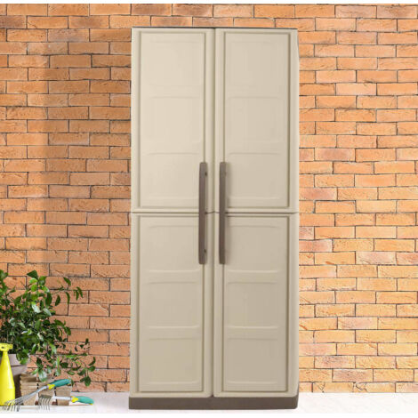 Dmora – Armoire de jardin en polypropylène 70x39h165 cm – Résistante aux UV et intempéries – 2 portes et 3 étagères réglables – Couleur beige