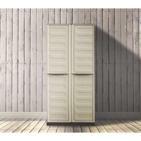 Dmora – Armoire de jardin en polypropylène beige – 2 portes – 3 étagères réglables – Dimensions 70x39x165 cm – Résistante aux intempéries et UV - 70x39h165