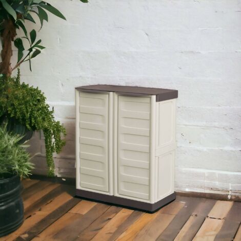 Dmora – Armoire de jardin en polypropylène beige – 2 portes et 1 étagère – Dimensions 70x39x86 cm – Résistante aux intempéries et UV - 70x39h86