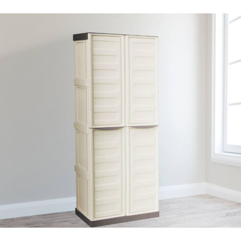 Dmora – Armoire de jardin en polypropylène beige – 2 portes mobiles – 3 étagères réglables – Dimensions 70x39h165 cm – Résistante aux intempéries