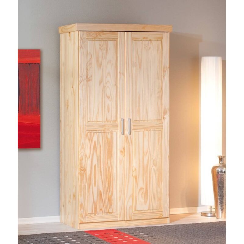 Dmora - Armoire deux portes en pin massif finition naturelle, coloris chêne, 95 x 190 x 55 cm, avec emballage renforcé