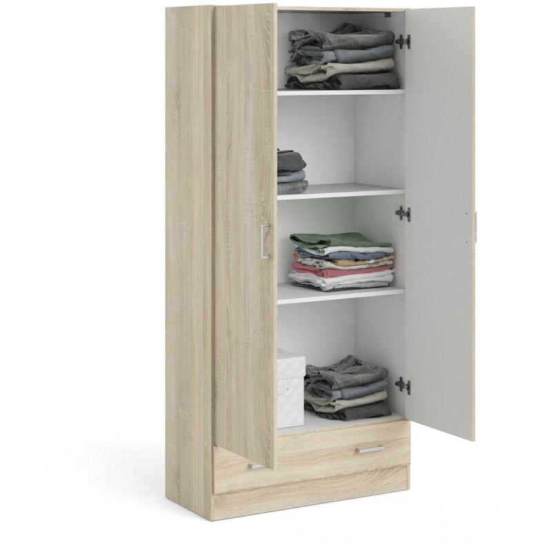 Dmora - Armoire à deux portes et un tiroir, couleur chêne, 79 x 35 x h171 cm, avec emballage renforcé
