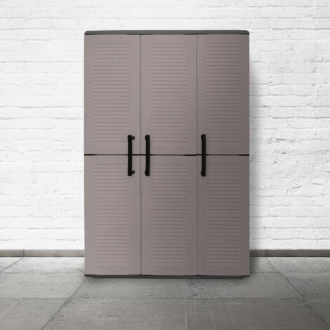 Dmora Armoire extérieure ou intérieure, 3 portes et 3 niveaux en polypropylène ajustables, 100% fabriqués en Itala, 102x37h163 cm, couleur grise