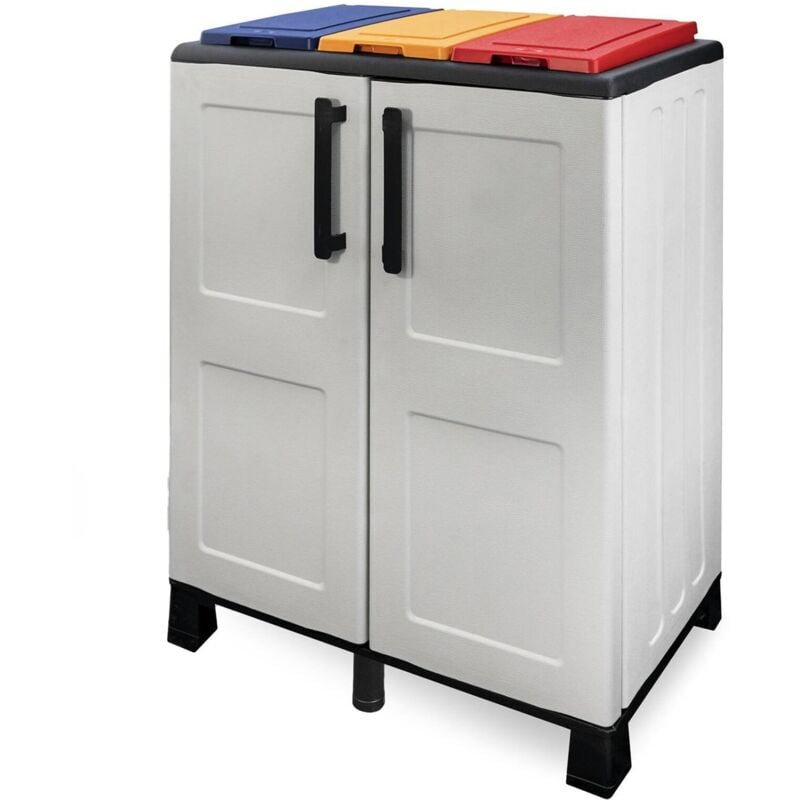 Armoire extérieure ou interne, porte mobile 3 sacs à 2 portes, 100% Made in Italy, 68x37h90 cm, couleur gris clair et couvercles de couleur, avec