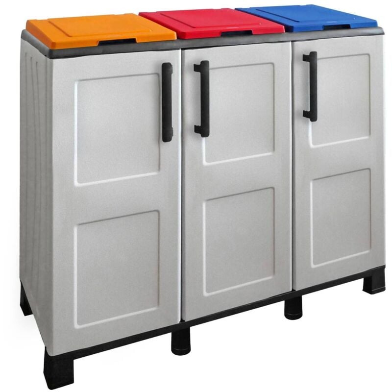 Dmora - Armoire de garde-robe pour extérieur ou intérieur, armoire à 3 portes, 100% Made in Italy, 102x37h90 cm, couleur gris clair et couvercles de