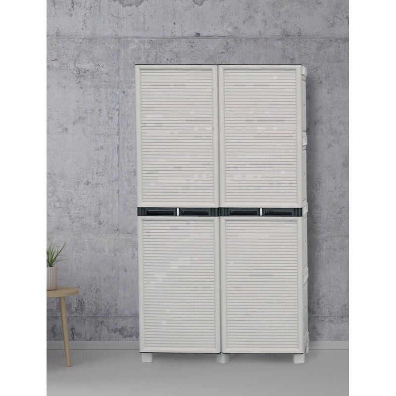 Armoire extérieure ou intérieure, 2 portes et 3 niveaux en polypropylène, 100% Made in Italy, 100x39h172 cm, couleur gris clair, avec emballage