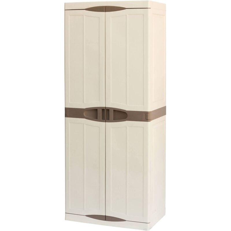 Armoire de porte extérieure ou intérieure, Étagère s de polypropylène mobiles à 4 portes à 2 portes, 100% Made in Italy, 70x47h178 cm, couleur beige