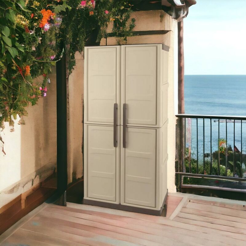 Dmora - Armoire extérieure ou intérieure, 2 portes et 3 niveaux en polypropylène, 100% Made in Italy, 70x39h165 cm, couleur beige