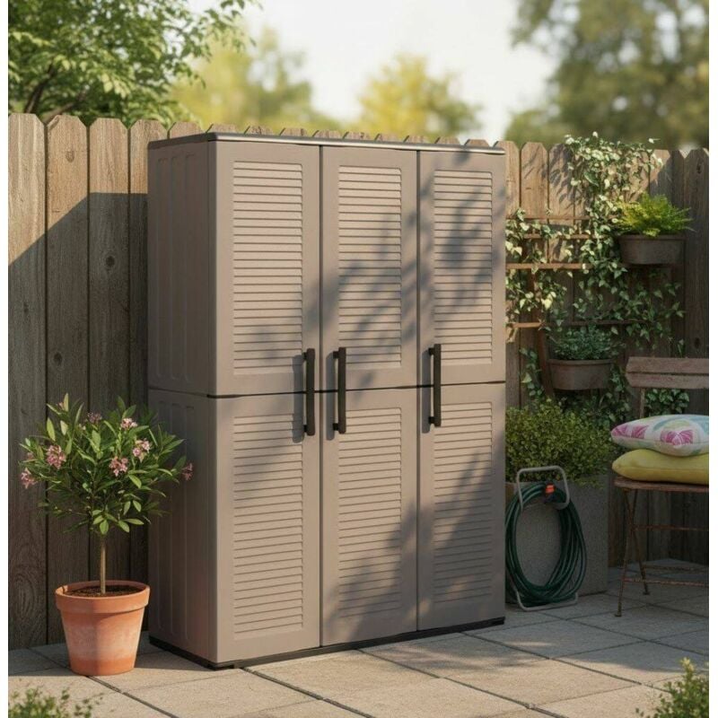 Armoire extérieure ou intérieure, 3 portes et 3 niveaux en polypropylène ajustables, 100% fabriqués en Itala, 102x37h163 cm, couleur grise, avec