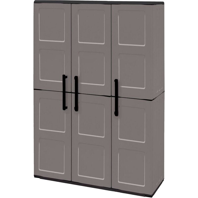 Armoire extérieure ou intérieure, 3 portes et 3 niveaux en polypropylène ajustables, 100% Made in Italy, 102x37h163 cm, couleur grise, avec emballage