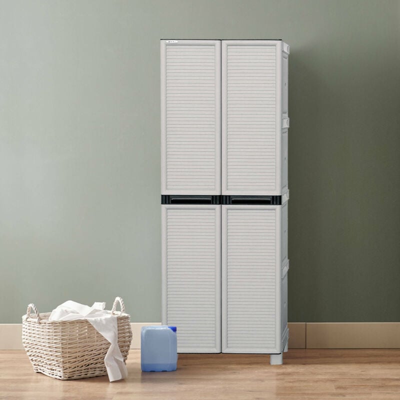 Armoire extérieure ou intérieure, polypropylène mobile à 3 portes à 2 portes, 100% Made in Italy, 70x39h172 cm, couleur gris clair, avec emballage