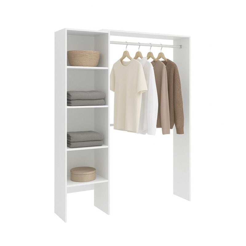 Dmora - Armoire Makalu, Structure pour dressing, Portemanteau ouvert, 140x40h187 cm, Blanc, avec emballage renforcé