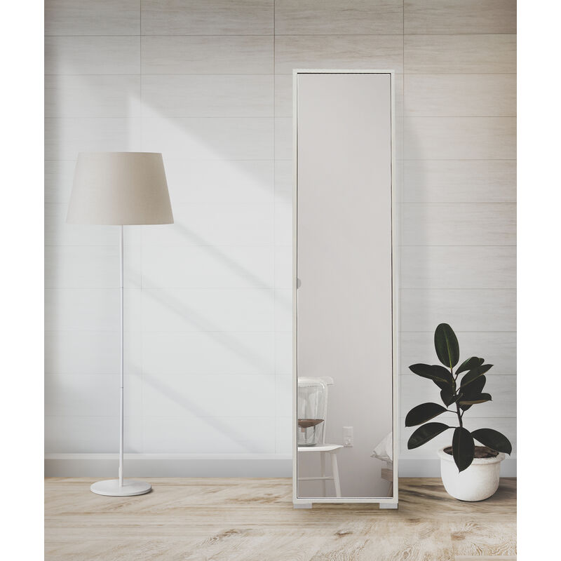 Dmora - Armoire multifonction avec porte simple, bois clair avec miroir, 43 x 18 x 191 cm