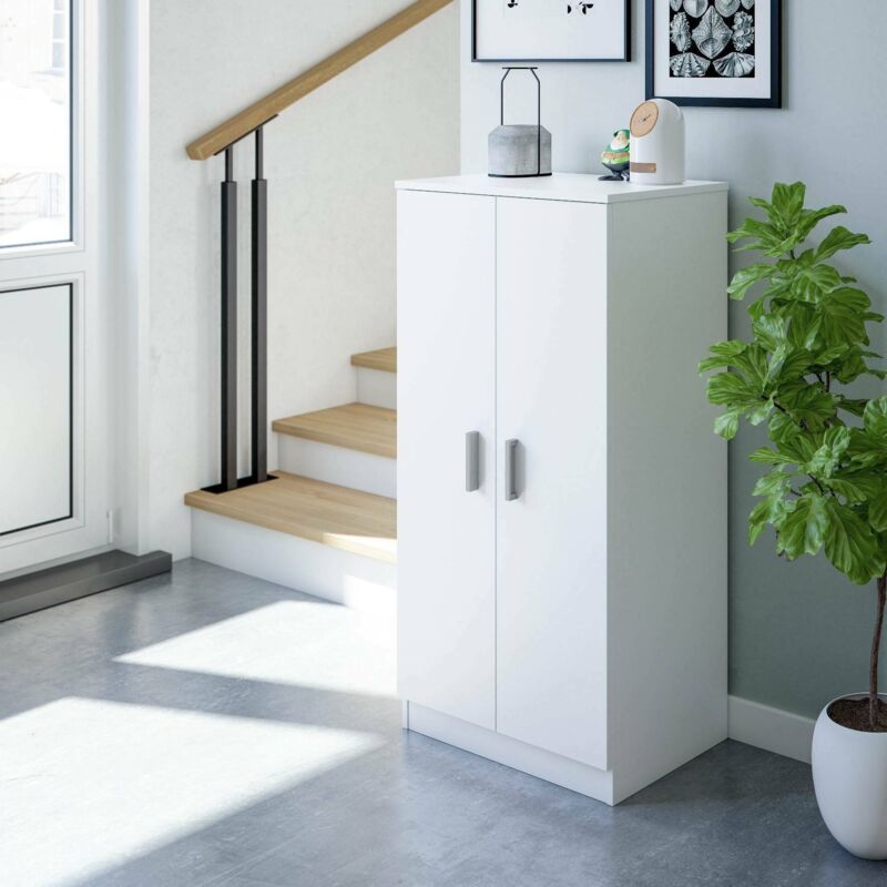 Dmora - Armoire à usages multiples Corona, Armoire auxiliaire à 2 portes, Meuble à chaussures bas avec 6 étagères, Range-chaussures moderne, cm