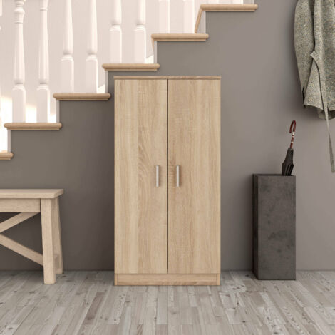 Dmora Armoire multifonctionnelle avec 2 portes avec 6 étagères, Étagère à chaussures polyvalente, Meuble de rangement avec étagères, cm 55x36h108, couleur Chêne