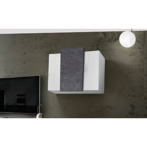 Dmora Armoire murale, Made in Italy, avec 3 portes, Meuble de salon suspendu, 90x38h66 cm, couleur Blanc Brillant et Gris Frêne, avec emballage renforcé