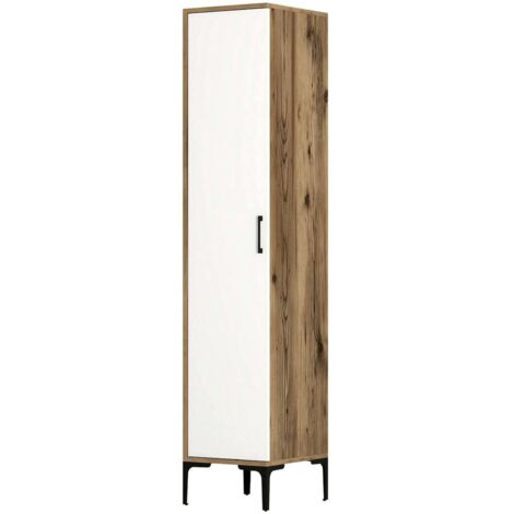 Dmora - Armoire polyvalente 1 porte Mekbuda, Meubles multifonctionnels, Casier à chaussures, Support à chaussures pour armoire, 40x201h48 cm, Noyer et Blanc, avec emballage renforcé