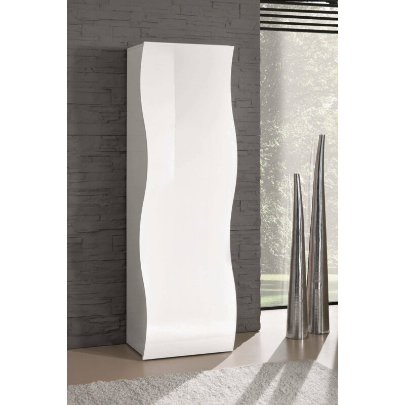 Dmora - Armoire polyvalente aux lignes ondulées, Made in Italy, Mobilier moderne, Étagère à chaussures avec 1 porte et 4 étagères, 63x40h187 cm,