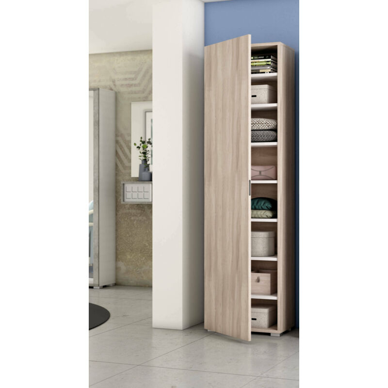 Dmora Armoire polyvalente Fiordaliso, Armoire linéaire avec 1 porte et 7 étagères, Colonne d'entrée ou de salle de bain, Range - chaussures moderne,