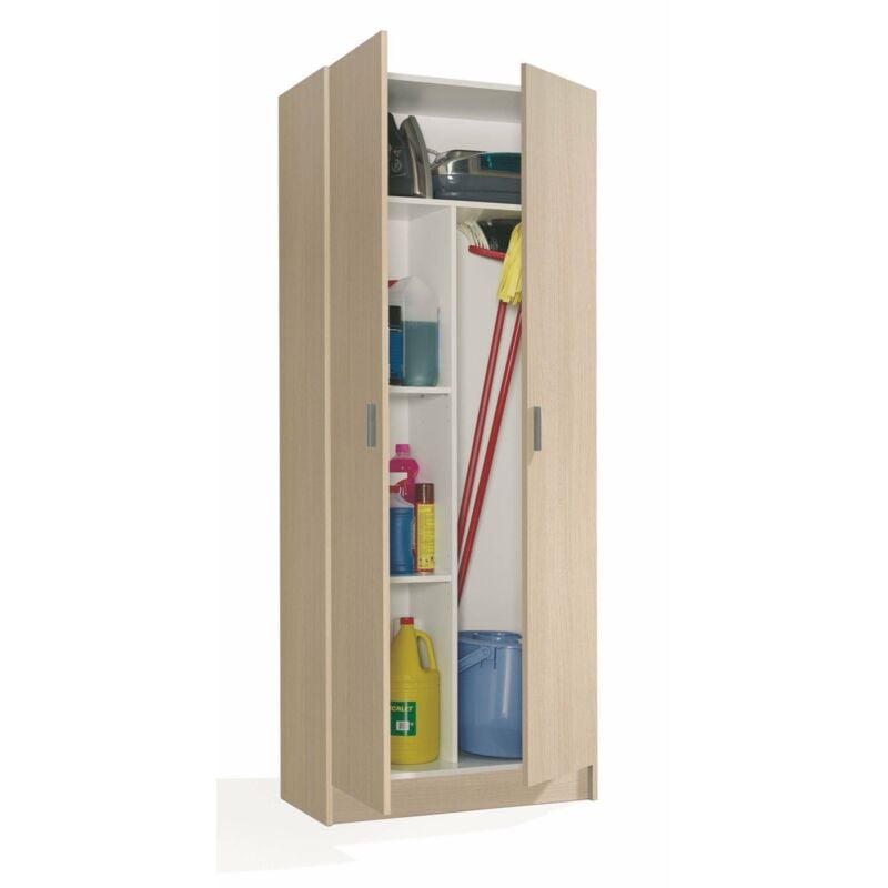 Dmora - Armoire polyvalente Charleston, Armoire à balais avec 2 portes, Étagère à chaussures avec étagères, Placard à balai, cm 73x37h180, Chêne,