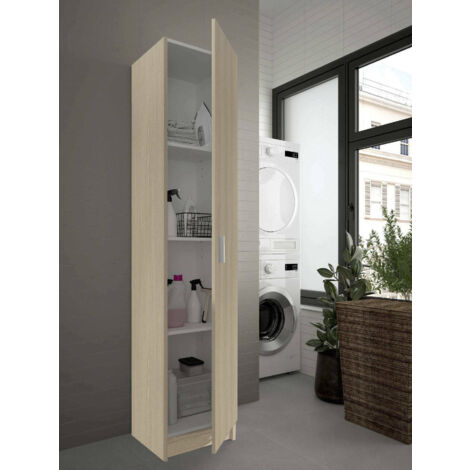 Dmora Armoire polyvalente avec une porte battante avec trois étagères réglables en hauteur, couleur chêne, 37 x 37 x h180 cm, avec emballage renforcé