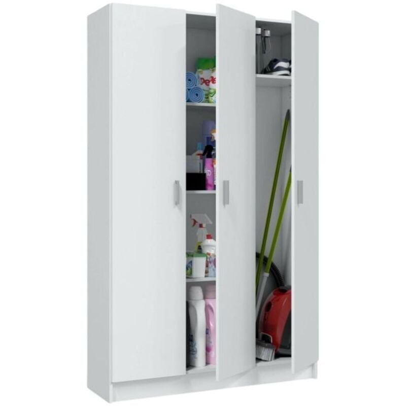 Dmora Armoire polyvalente Beaumont, Armoire auxiliaire à 3 portes, Armoire à chaussures, Placard à balai, cm 109x37h180, Blanc