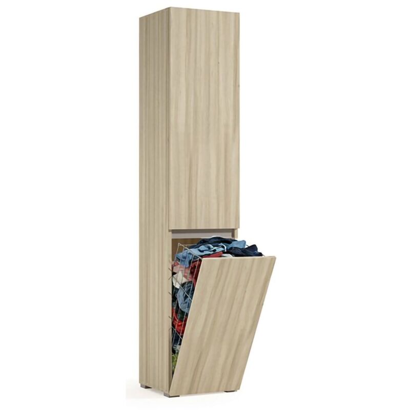 Armoire polyvalente Dasteggian 2 portes, buanderie 2 portes, colonne de salle de bain avec panier à linge, 100% Made in Italy, 45x37h195 cm, Olmo Armoire polyvalente Dasteggian 2 portes, buanderie 2 portes, colonne de salle de bain avec panier à linge, 100% Made in Italy, 45x37h195 cm, Olmo
