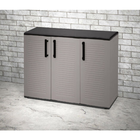 Dmora Armoire polyvalente extérieure ou intérieure, plateau mobile 3 portes et 1 étagère de polypropylène, 100% Made in Italy, 102x37h84 cm, couleur grise, avec emballage renforcé