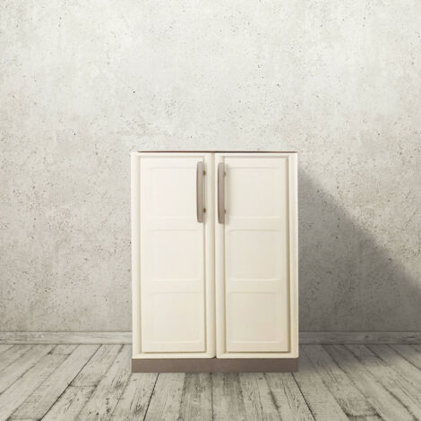 Dmora Armoire polyvalente extérieure ou interne, armoire basse avec 2 portes et 1 étagère en polypropylène, 100% Made in Italy, 70x39h86 cm, couleur beige, avec emballage renforcé