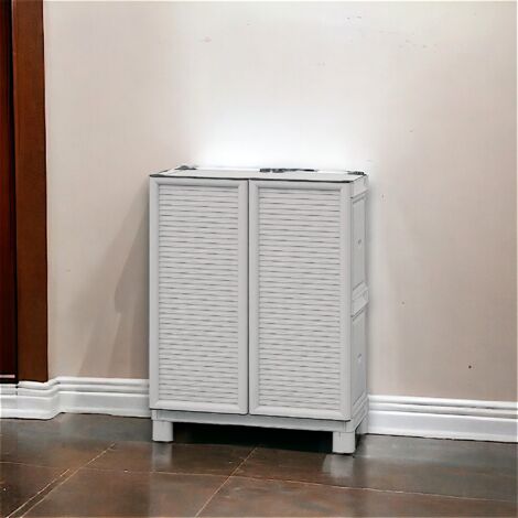 Dmora Armoire polyvalente extérieure ou interne, armoire basse avec 2 portes et 1 étagère en polypropylène, 100% Made in Italy, 70x39h92 cm de couleur gris clair, avec emballage renforcé