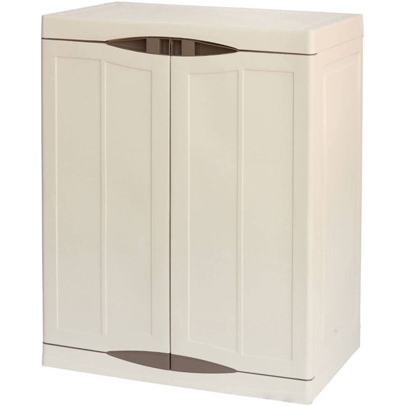 Armoire extérieure ou interne polyvalente, armoire basse avec 2 portes et 2 niveaux en polypropylène, 100% Made in Italy, 70x47h90 cm, couleur beige