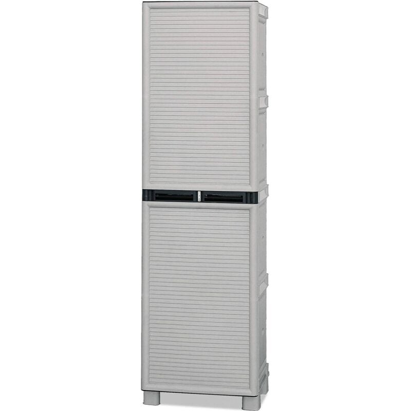 Dmora Armoire polyvalente extérieure ou intérieure, 1 porte mobile et 3 niveaux en polypropylène, 100% Made in Italy,50x39h172 cm, couleur gris