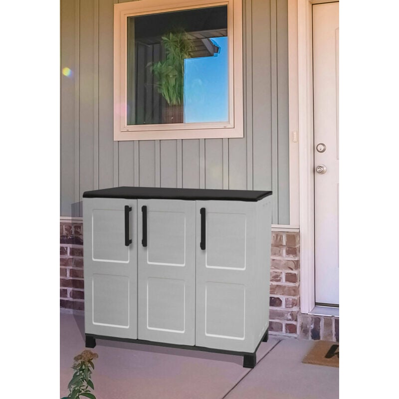 Dmora Armoire polyvalente extérieure ou intérieure, 3 portes et 1 étagère en polypropylène, 100% mobile fabriqué en Italie, 102x37h90 cm, couleur