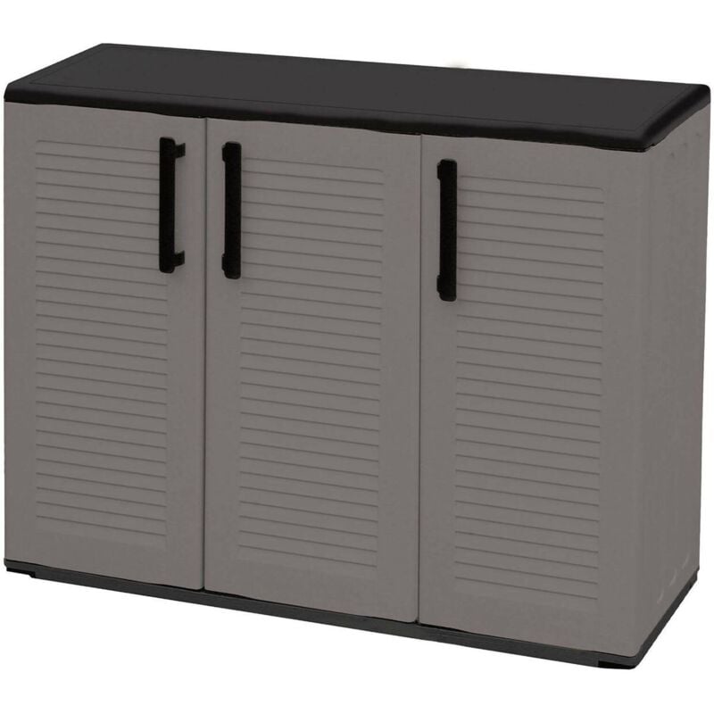 Armoire polyvalente extérieure ou intérieure, plateau mobile 3 portes et 1 étagère de polypropylène, 100% Made in Italy, 102x37h84 cm, couleur grise,