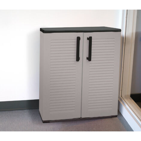 Dmora Armoire polyvalente multi-usines ou interne, armoire basse avec 2 portes et 3 niveaux en polypropylène, 100% Made in Italy, 68x37h84 cm, couleur grise, avec emballage renforcé