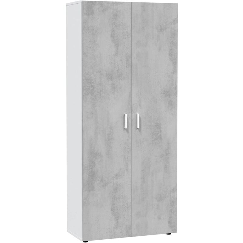 Dmora - Armoire à usages multiples Irvine, Armoire auxiliaire à 2 portes, Armoire avec 2 portes et 3 étagères, cm 80x37h182, Ciment et blanc