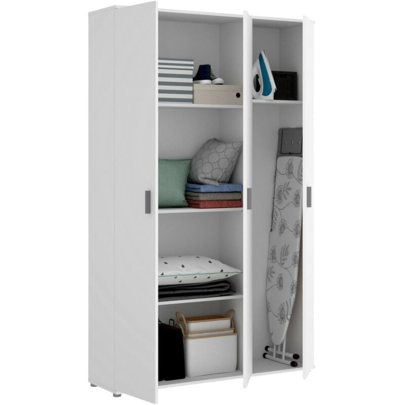 Dmora - Armoire polyvalente Sillano, Porte-balai multifonctionnel, Armoire à 3 portes, 116x35h190 cm, Blanc
