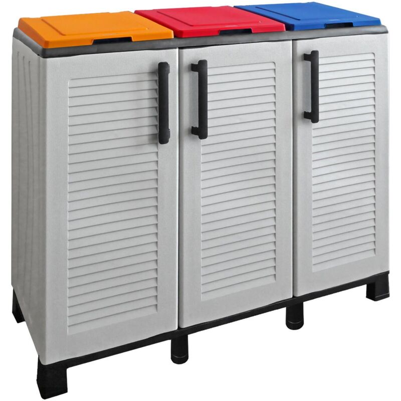 Armoire de garde-robe pour extérieur ou intérieur, armoire à 3 portes, 100% Made in Italy, 102x37h90 cm, couleur gris clair et couvercles de couleur,