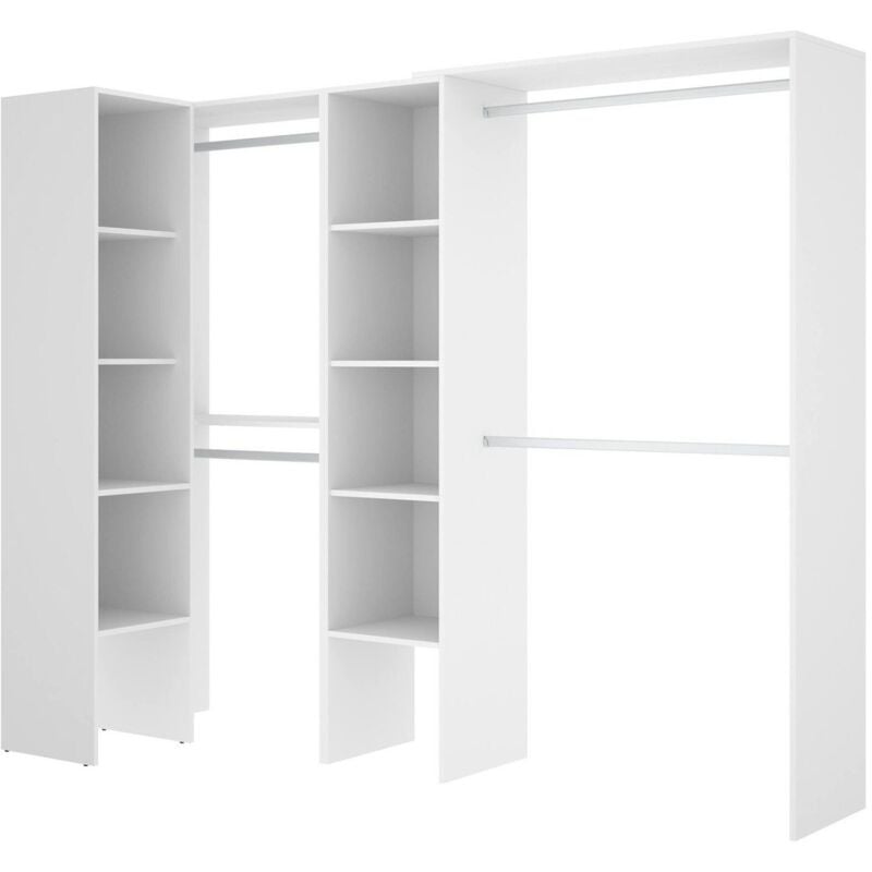 Dmora - Armoire Quadro, Structure pour dressing d'angle, Porte-manteau d'angle ouvert, 228x79h187 cm, Blanc