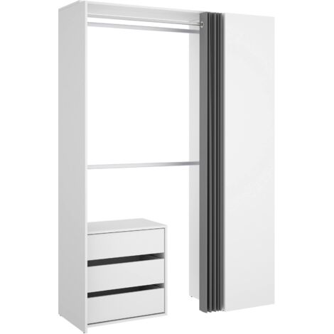 Dmora – Armoire Sciliar 141x52x205 cm – Panneaux mélaminés – 5 compartiments – 3 tiroirs – 2 barres de penderie – Blanc et anthracite - 141x52h205