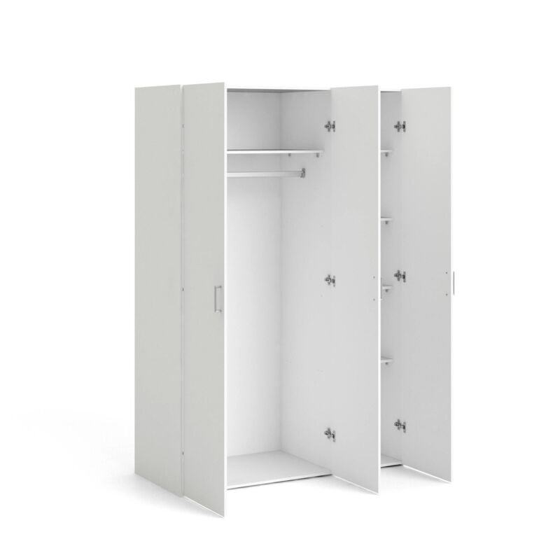 Dmora - Armoire à trois portes battantes avec quatre étagères internes et tringle à vêtements, couleur blanche, Dimensions 115 x 175 x 49 cm, avec