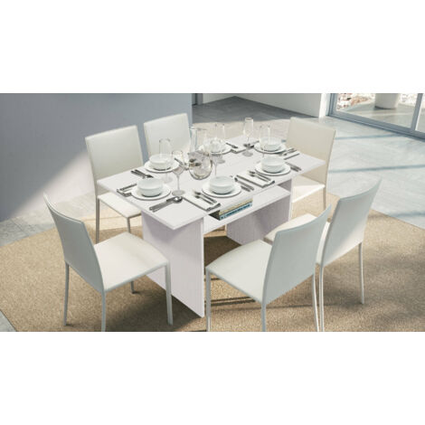 Dmora Ausziehbare BÃ¼cherkonsole, platzsparend, 100% Made in Italy, Moderner wiederverschlieÃŸbarer Tisch, 120x35 / 70x75 cm, Farbe WeiÃŸ, mit verstärkter Verpackung