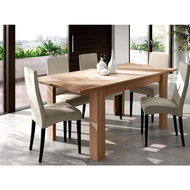 Dmora Ausziehbarer Esstisch, Ausziehbare Konsole, Moderner Tisch mit Verlängerungen, 140 / 190x90h78 cm, Eichenfarbe
