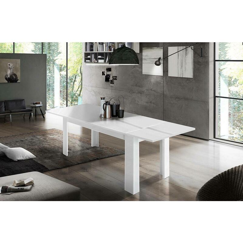 Ausziehbarer Esstisch, Made in Italy, Moderner Tisch mit Verlängerungen, Ausziehbare Konsole, 160 / 210x90h75 cm, glänzend weiße Farbe - Dmora
