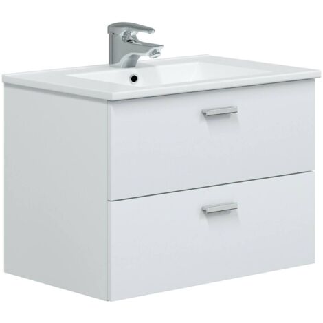 Dmora - Badezimmermöbel Denison, Badezimmerschrank, Mehrzweckschrank, Hängeschrank mit Spiegel, 70x45 h50 cm, Glänzendes Weiß